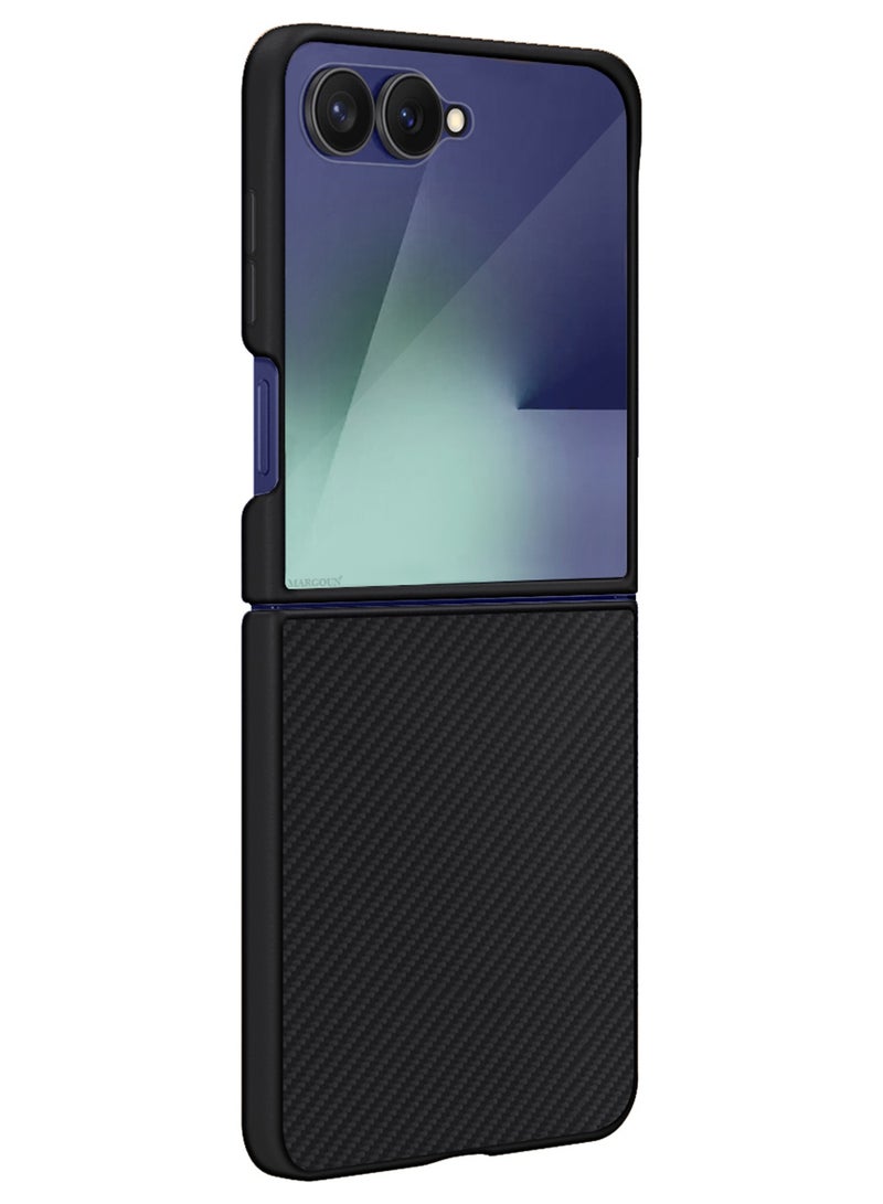 MARGOUN Kevlar Case for Samsung Galaxy Z Flip 7 - Ultra Thin and Light Carbon Fiber Texture Printing - Slim Anti-Scratch Phone Cover With Front Built-in Screen Protector - Black-1 - Image 3