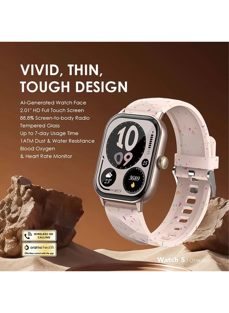 Oraimo Watch 5 Bluetooth Call Smart Watch 2.01inch HD Display Fitness Watch, 300 mAh, Scratch-resistant &Anti-Explosion Tempered Glass Screen with 100+ Sports Modes Berry Grey - Image 2