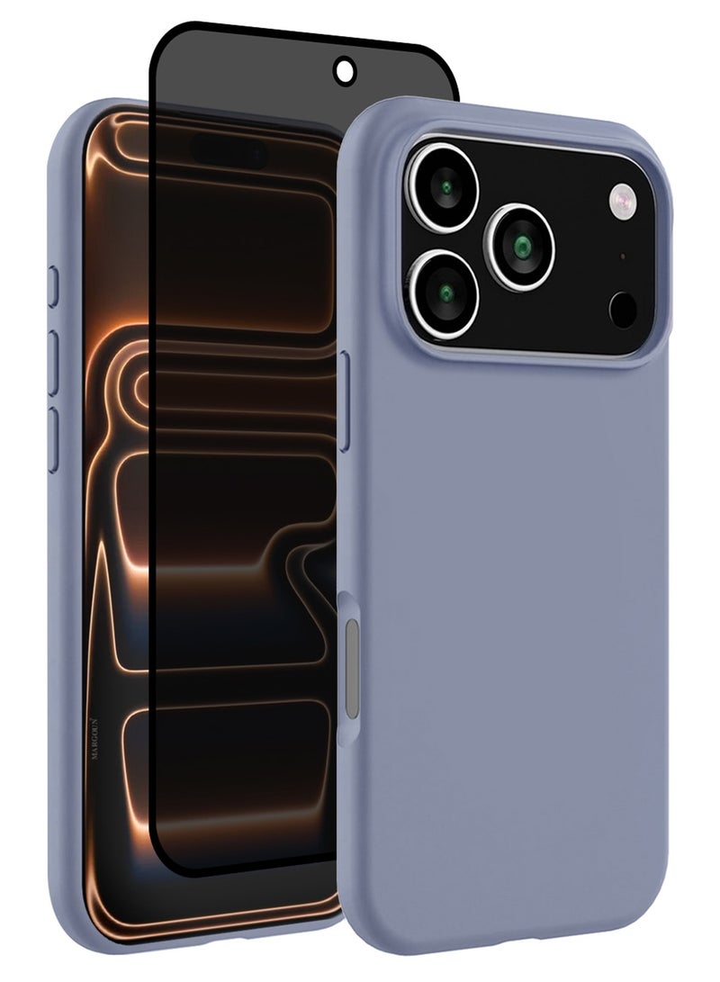 MARGOUN 2Packs Liquid Silicone Protective Phone Case for iPhone 17 Pro , Soft Anti-Scratch Microfiber Lining Utra Slim Drop Protection Phone Cover with Privacy Screen Protector - Pastel Purple-4