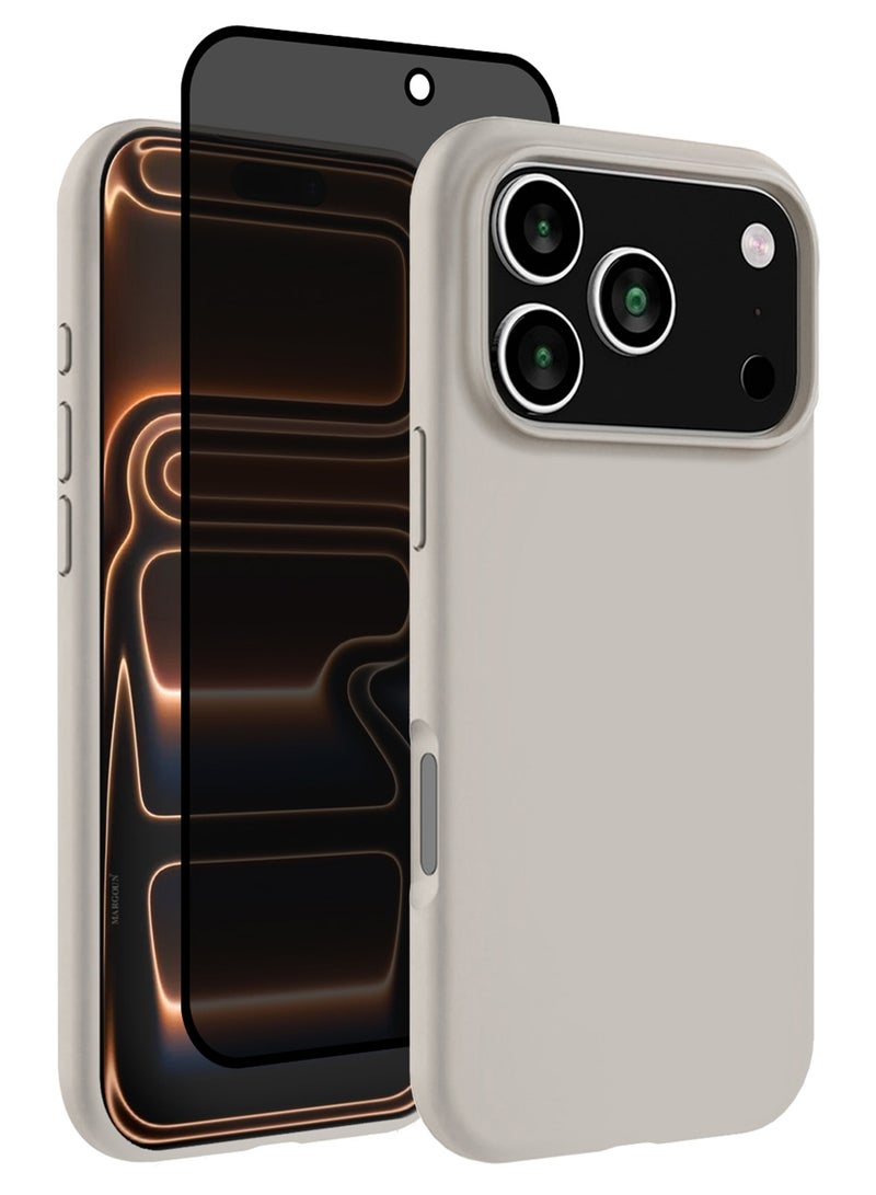 MARGOUN 2Packs Liquid Silicone Protective Phone Case for iPhone 17 Pro , Soft Anti-Scratch Microfiber Lining Utra Slim Drop Protection Phone Cover with Privacy Screen Protector - Natural Titanium-4