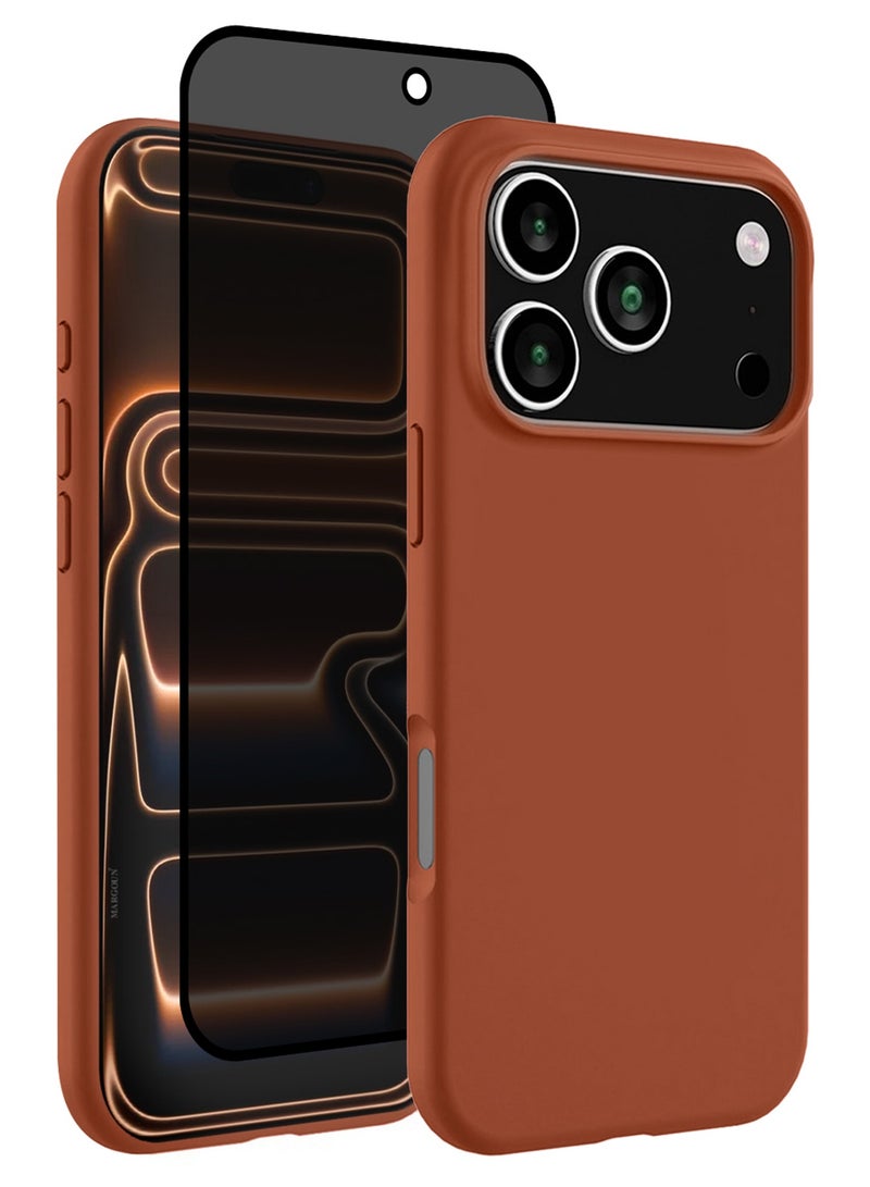 MARGOUN 2Packs Liquid Silicone Protective Phone Case for iPhone 17 Pro , Soft Anti-Scratch Microfiber Lining Utra Slim Drop Protection Phone Cover with Privacy Screen Protector - Windsor Brown-4