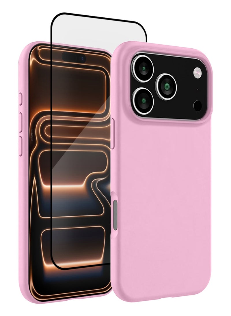 MARGOUN 2 Packs Silicone Protective Phone Case for iPhone 17 Pro - Soft Anti-Scratch Microfiber Lining Ultra Slim Drop Protection Phone Cover with 3D Screen Protector - Pink-2 - Image 1