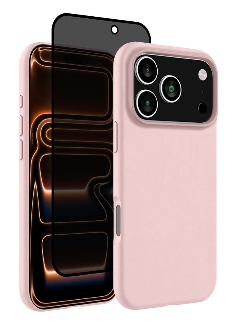 مارجون 2 Packs Silicone Protective Phone Case for iPhone 17 Pro - Soft Anti-Scratch Microfiber Lining Ultra Slim Drop Protection Phone Cover with Privacy Screen Protector - Sand Pink-4 - Image 1