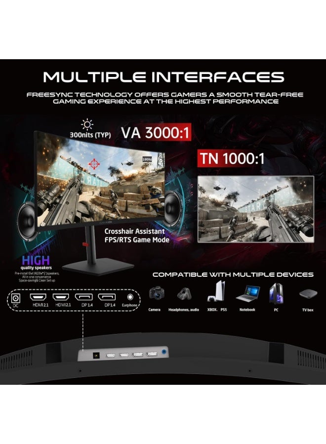 GAMEON Spectra Pro 34-Inch Curved Gaming Monitor Ultra-Wide QHD 3440x1440 180Hz 0.5ms MPRT Fast VA Panel HDMI 2.1 DisplayPort 1500R 21:9 HDR PS5 Xbox PC Compatible black - Image 4