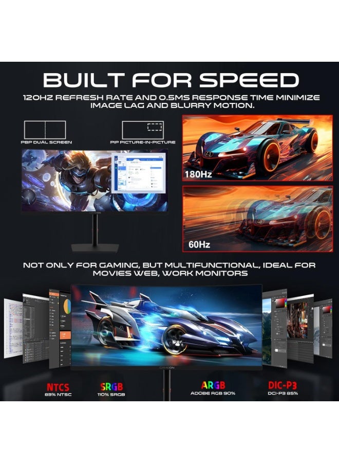 GAMEON Spectra Pro 34-Inch Curved Ultra-Wide Gaming Monitor, QHD 3440×1440, 1500R Curvature, 120Hz Refresh Rate, 0.5ms MPRT Response, Fast VA Panel with HDR, HDMI 2.1 & DisplayPort, PS5 Xbox PC Laptop Compatible Black - Image 2