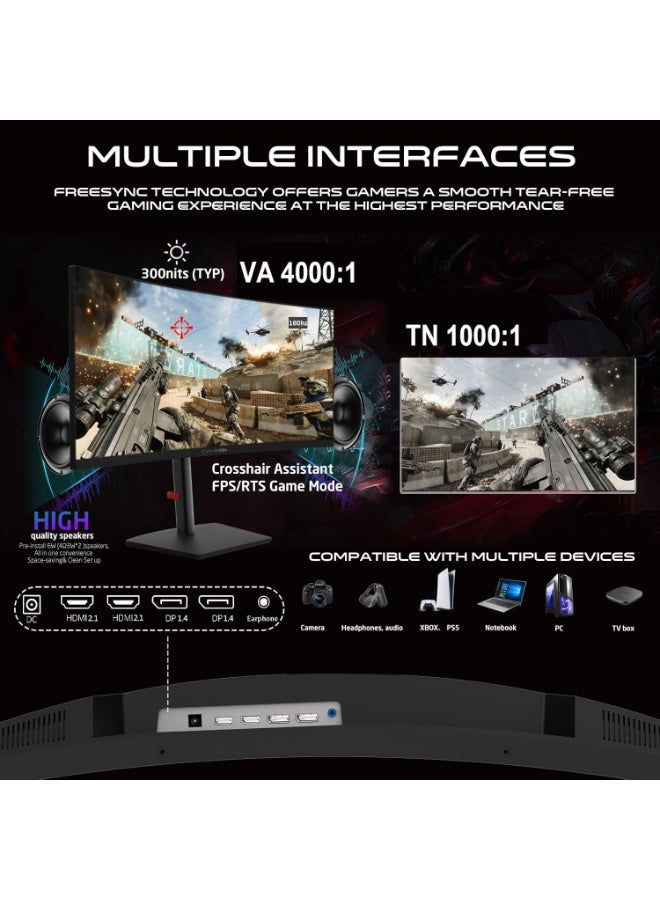 GAMEON Spectra Pro 34-Inch Curved Ultra-Wide Gaming Monitor, QHD 3440×1440, 1500R Curvature, 120Hz Refresh Rate, 0.5ms MPRT Response, Fast VA Panel with HDR, HDMI 2.1 & DisplayPort, PS5 Xbox PC Laptop Compatible Black - Image 4