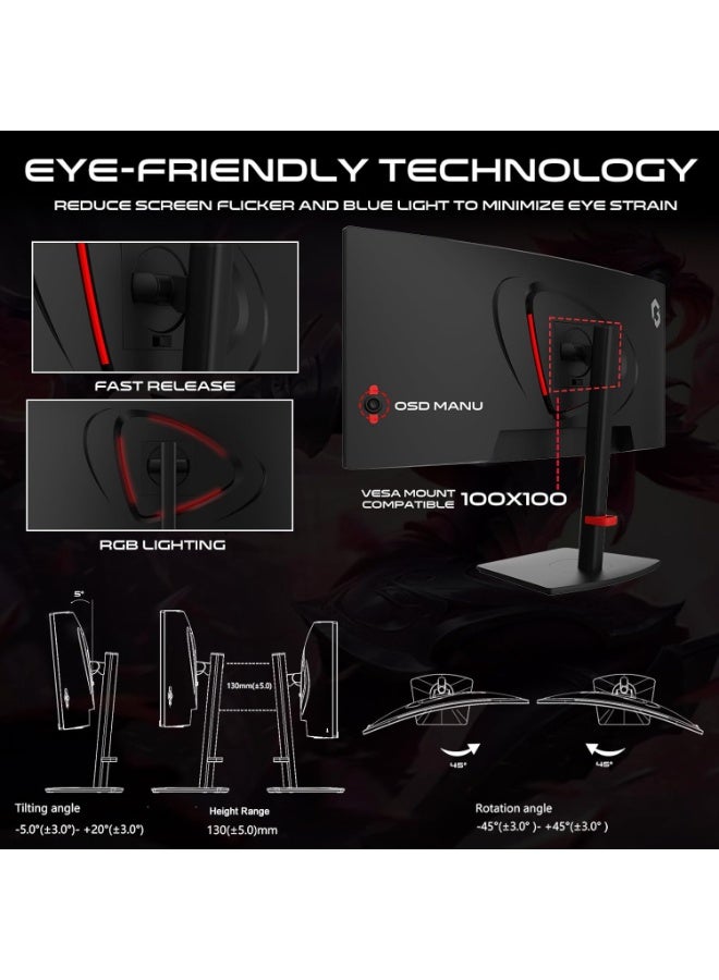 GAMEON Spectra Pro 34-Inch Curved Ultra-Wide Gaming Monitor, QHD 3440×1440, 1500R Curvature, 120Hz Refresh Rate, 0.5ms MPRT Response, Fast VA Panel with HDR, HDMI 2.1 & DisplayPort, PS5 Xbox PC Laptop Compatible Black - Image 5