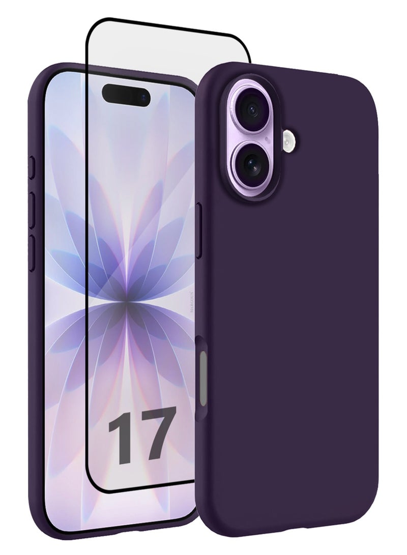 MARGOUN 2 Packs Silicone Protective Phone Case for iPhone 17 - Soft Anti-Scratch Microfiber Lining Ultra Slim Drop Protection Phone Cover with 3D Screen Protector - Purple-2 - Image 1