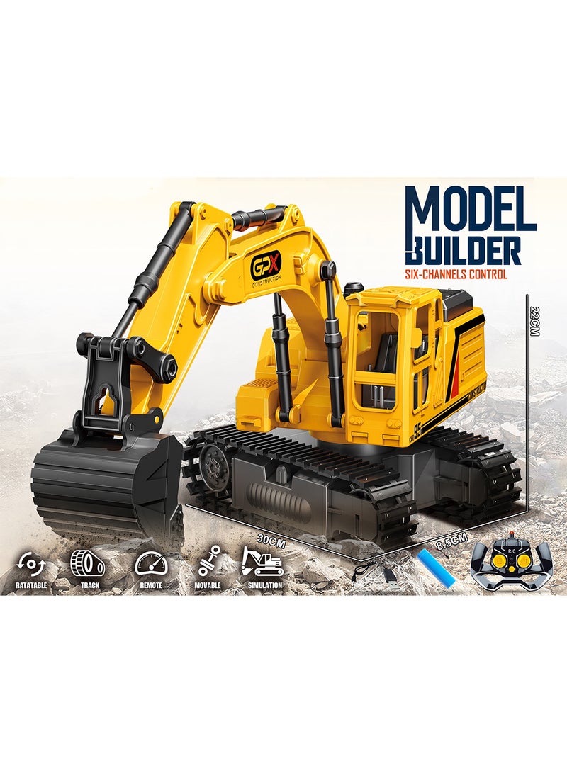 MYTOYS 6-Channel Remote Control Excavator – Realistic RC Construction Vehicle with Rotatable Console, Tracks, and Movable Arm RC Excavator For Hobby Playing