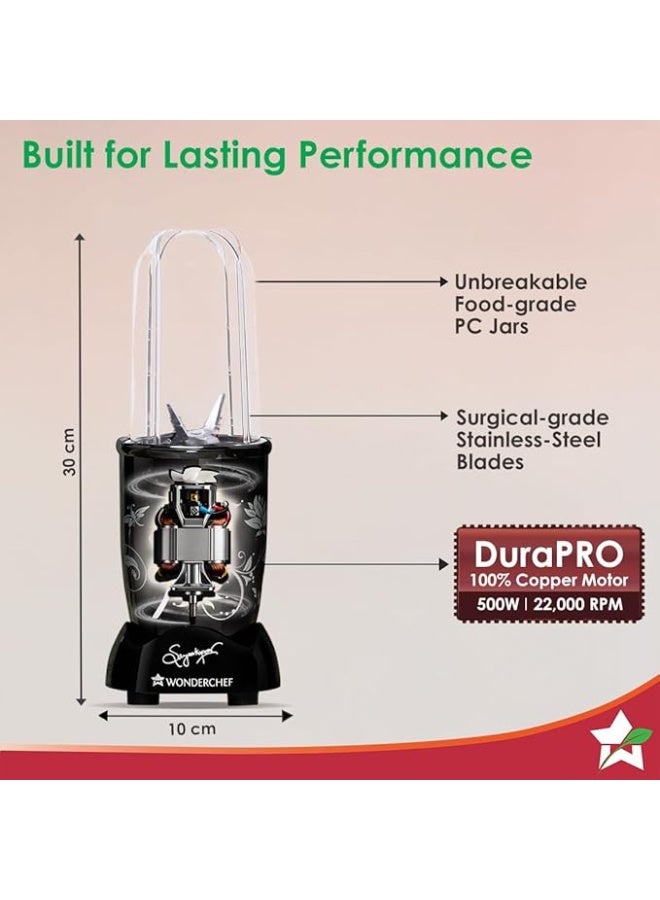وندر شيف خلاط عصير نوتري بليند 500 واط | خلاط سموذي | محرك نحاسي كامل 22,000 دورة في الدقيقة | 3 برطمانات غير قابلة للكسر | برطمان خاص للشاتني - Image 4