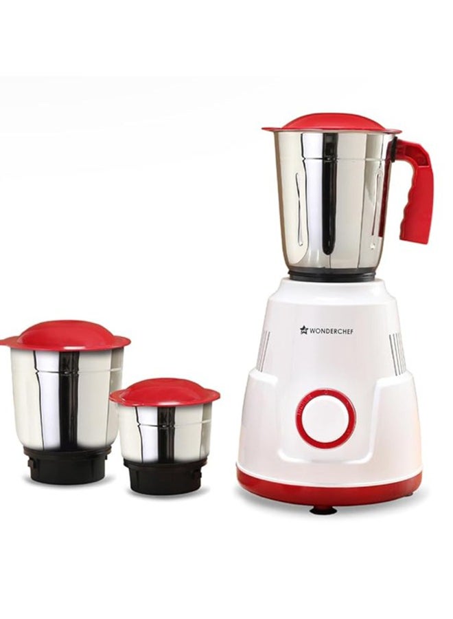 Wonderchef Robo Mixer Grinder | 3 Jars for Blending, Dry Grinding, Chutney Grinding | Low Friction | Low Noise | Conserves Power | Grind Masalas, Nuts, Coconut to Fruits/Vegetables 500 Watt White 1.2 L 500 W 63154964 red - Image 1