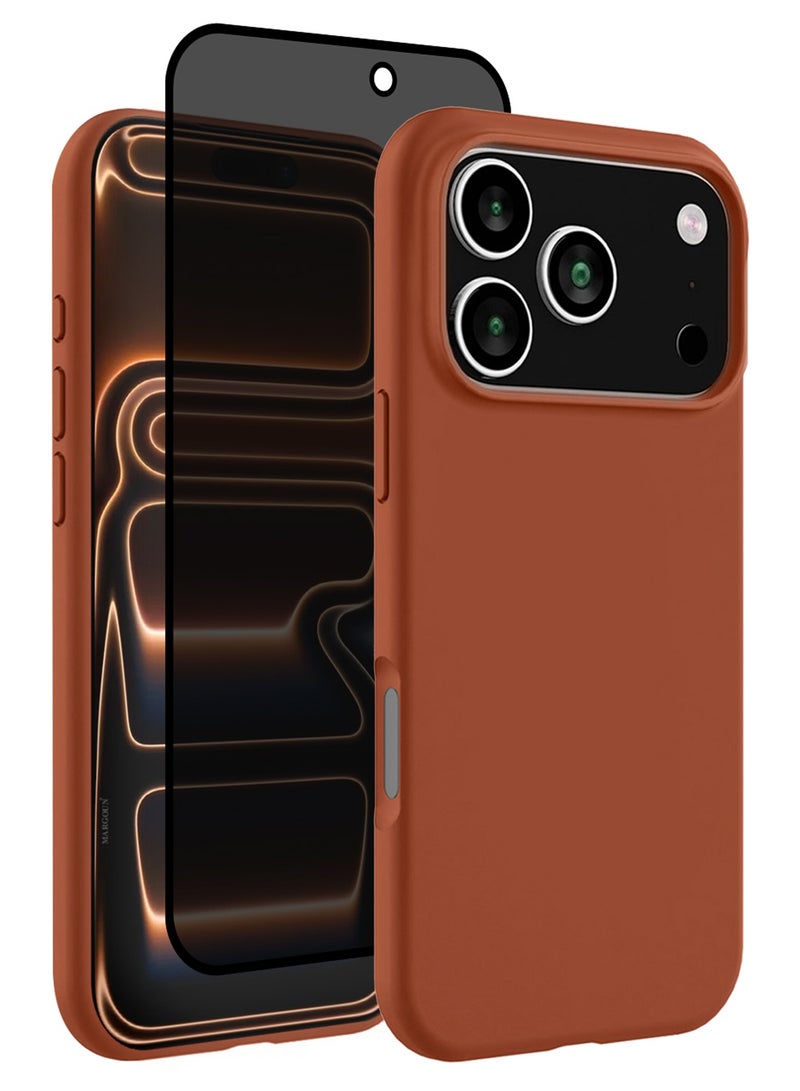 MARGOUN 2 Packs Silicone Protective Phone Case for iPhone 17 Pro Max- Soft Anti-Scratch Microfiber Lining Ultra Slim Drop Protection Phone Cover with Privacy Screen Protector - Windsor Brown-4 - Image 1