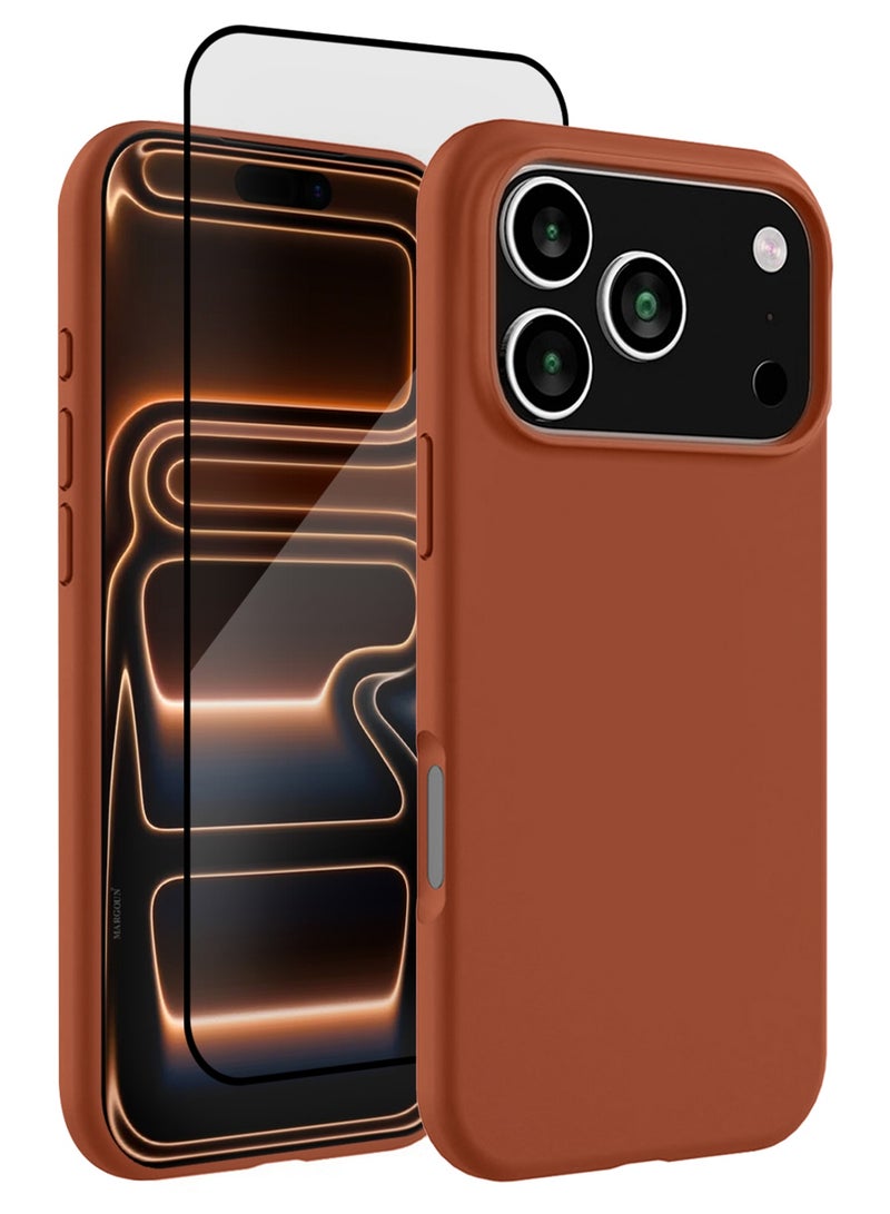 MARGOUN 2 Packs Silicone Protective Phone Case for iPhone 17 Pro Max - Soft Anti-Scratch Microfiber Lining Ultra Slim Drop Protection Phone Cover with 3D Screen Protector - Windsor Brown-2 - Image 1
