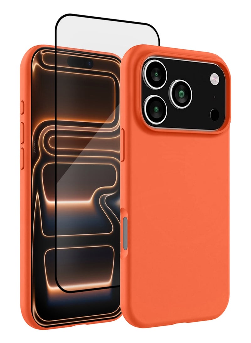 مارجون 2 Packs Silicone Protective Phone Case for iPhone 17 Pro Max - Soft Anti-Scratch Microfiber Lining Ultra Slim Drop Protection Phone Cover with 3D Screen Protector - Cosmic Orange-2 - Image 1