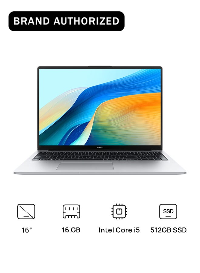 MateBook D 16 Laptop with 16 Inch Full HD(1920X1080) Display, Core i5-13420H Processor/16GB RAM DDR4/512GB SSD/DOS(Without Windows)/Intel UHD Graphics/ English/Arabic Mystic Silver