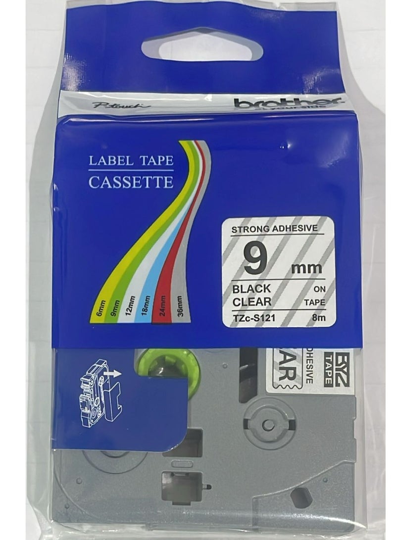 بروذر Brother tape cartridge 9mm black on clear tape TZE-S121 black on clear