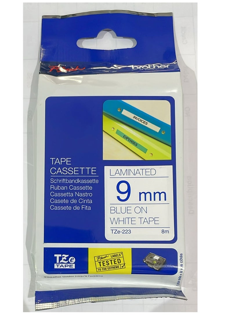بروذر Brother tape cartridge 9mm blue on white tape original TZE-223 blue on white