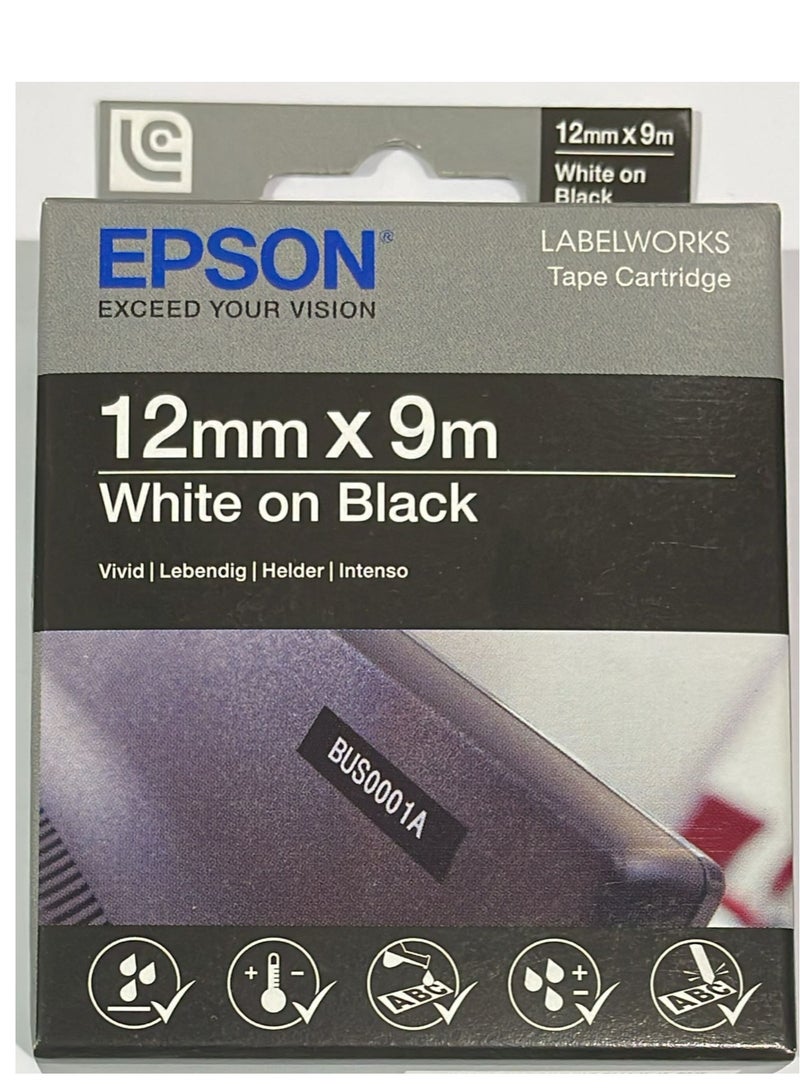 Epson label tape cartridge 12mm white on black original LC-4BWV9 white on black