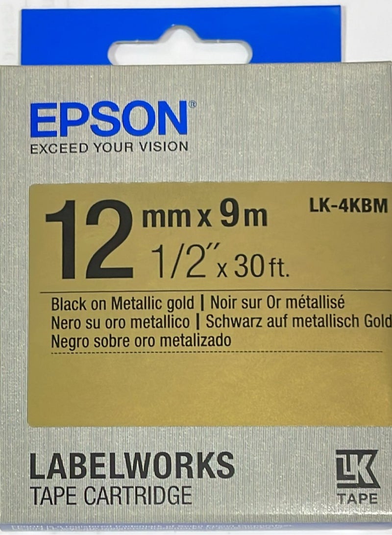 Epson label tape cartridge 12mm black on metallic gold original LK-4KBM black on metallic gold