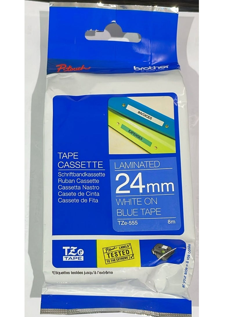 بروذر Brother tape cartridge 24mm white on blue tape original TZE-555 white on blue