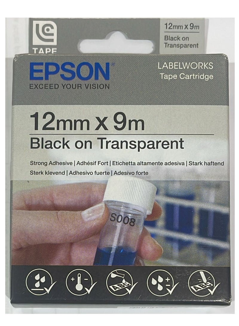 Epson tape cartridge 12mm black on transparent tape LC-4TBW9 black on transparent