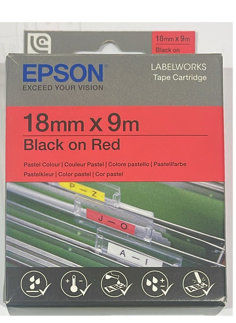 EPSON Label Tape 18mm Black On Red Tape LC-5RBP9 Black On Red