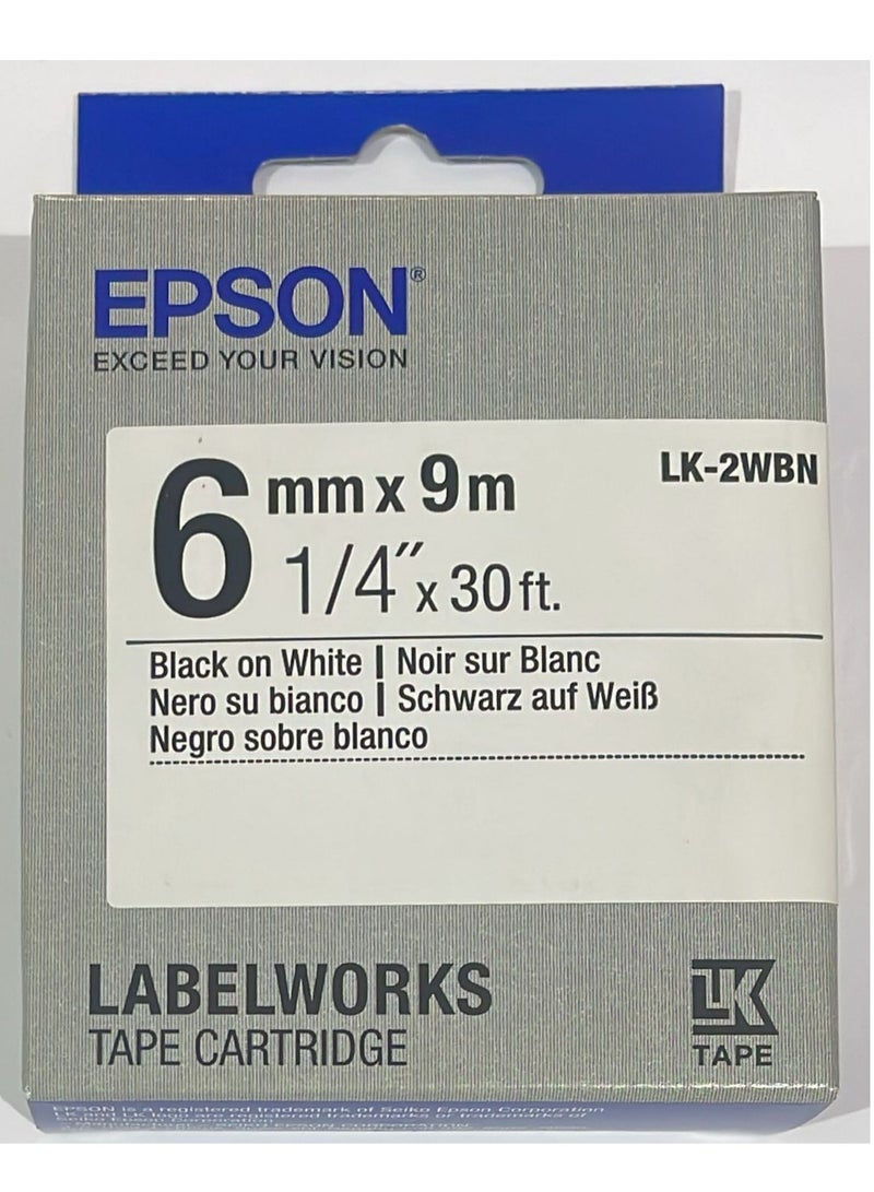 Epson label tape 6mm black on white tape LK-2WBN black on white