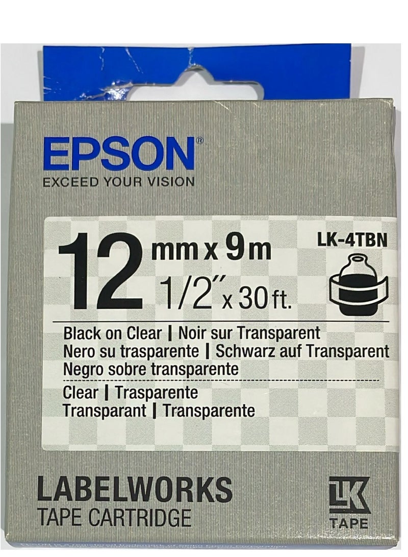 Epson label tape cartridge 12mm black on clear original LK-4TBN black on clear