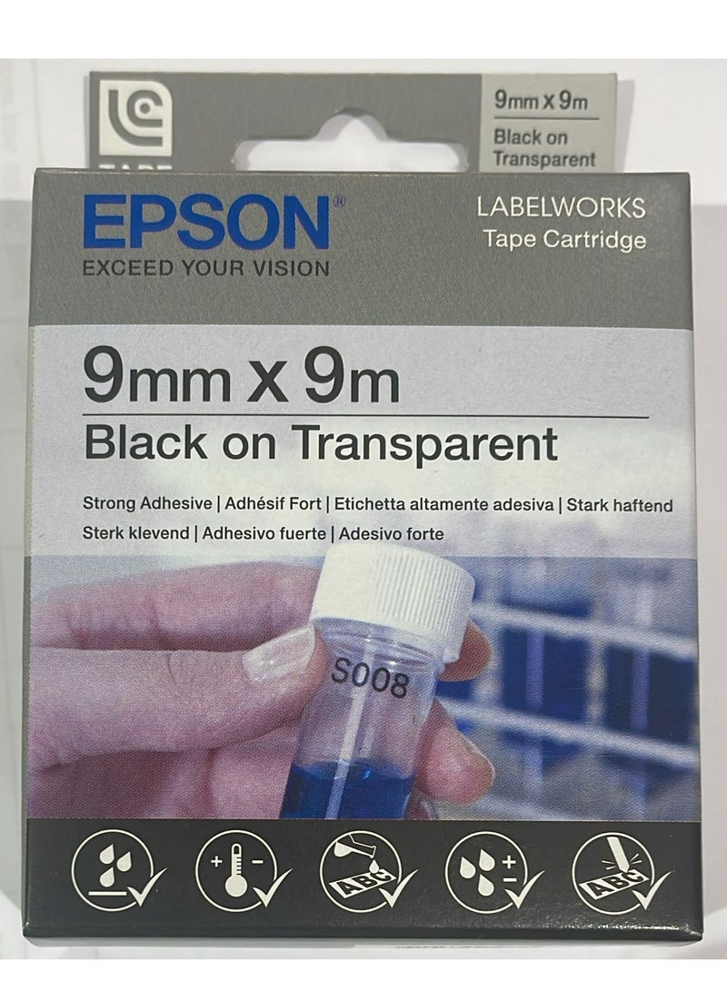Epson label tape cartridge 9mm black on transparent original LC-3TBW9 black on transparent