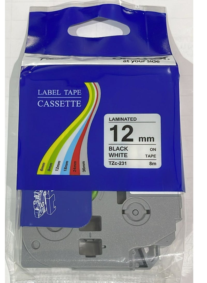 Brother tape cartridge 12mm black on white tape TZE-231 black on white