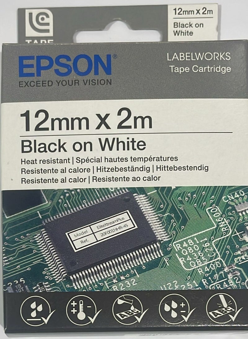 Epson label tape cartridge 12mm black on white original LC-4WBH2 black on white