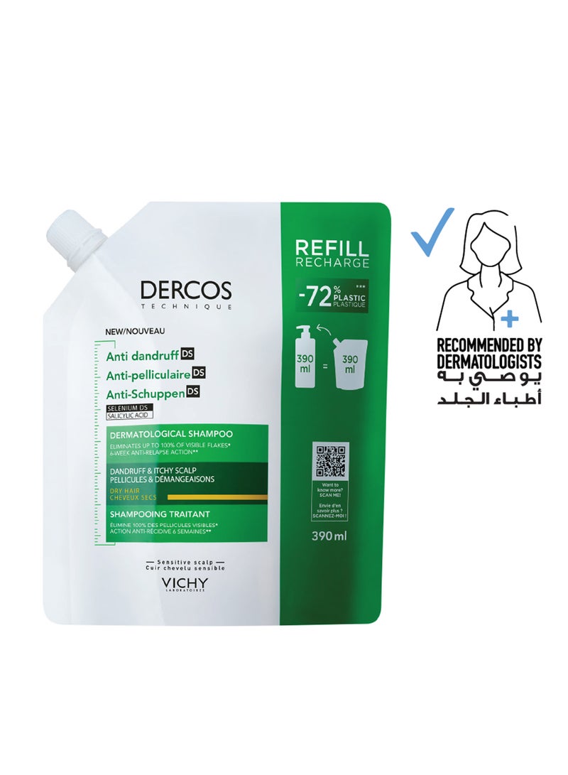 فيشي Dercos Anti-Dandruff Shampoo Dry Refill 390ml - Image 1