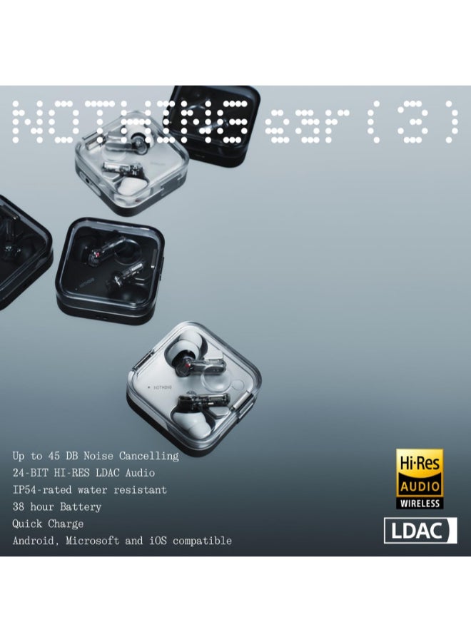 نوثينج سماعات أذن Nothing Ear (3) اللاسلكية، إلغاء الضوضاء التكيفي، سماعات داخل الأذن مع LDAC عالية الدقة، ميكروفون فائق، IP54، شحن سريع، حتى 38 ساعة من عمر البطارية، متوافقة مع أندرويد و iOS - Image 4