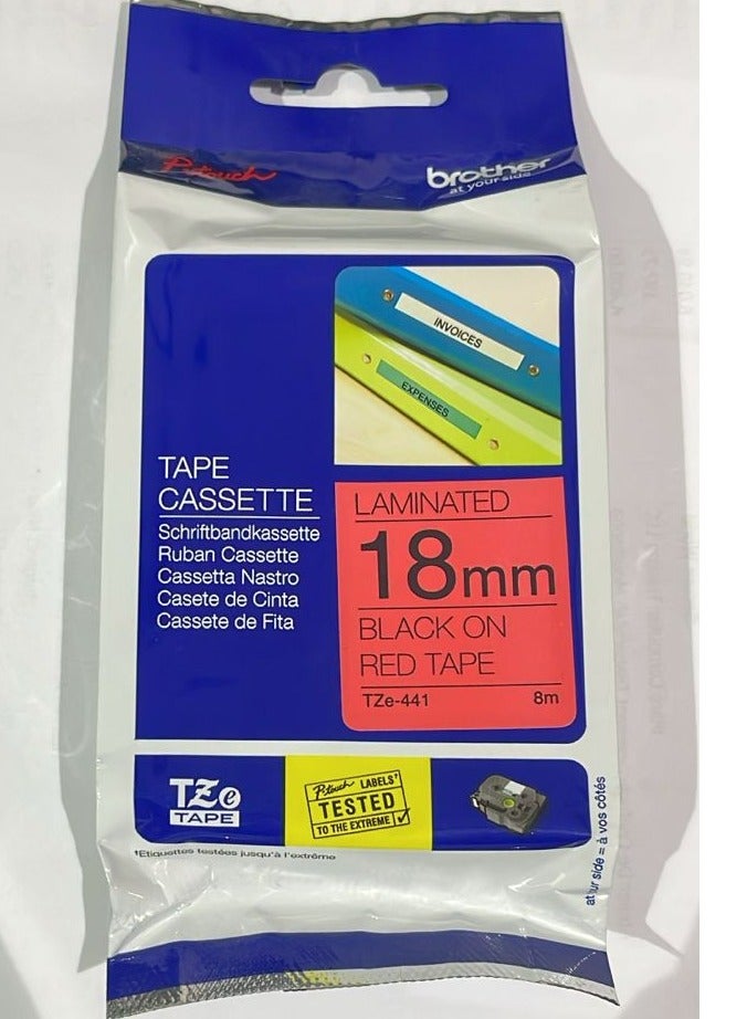 بروذر Brother tape cartridge 18mm black on red tape original TZE-441 black on red