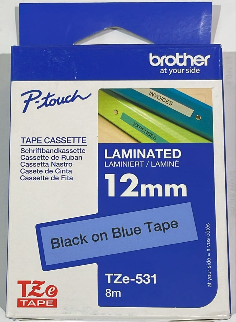 بروذر Tape Cartridge 12mm Black On Blue Tape Original Tze-531 black on blue