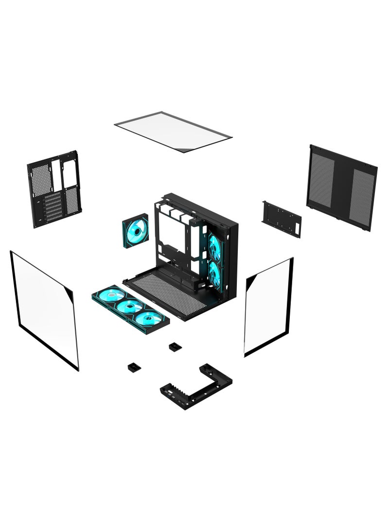 أيسر V330BK ATX PC Case, Tempered Glass Front & Side Panel, 6 Pre-Installed RGB Fans with Remote Control, SPCC Steel Frame, 3 USB Ports, ATX, M-ATX, ITX Motherboard Support, Black Gaming Tower case - Image 5