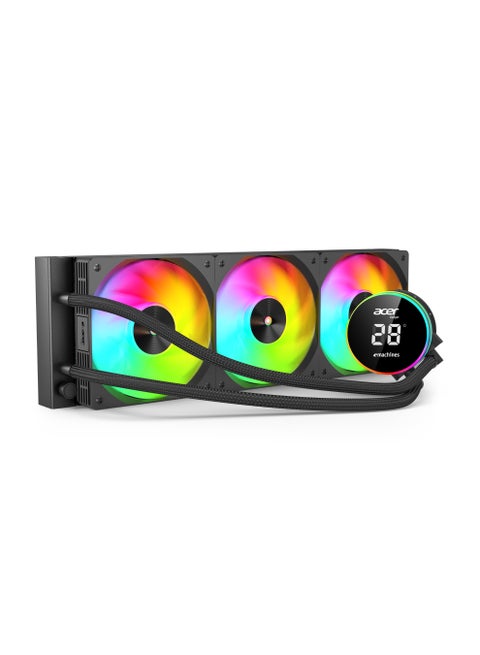 أيسر AC360، مبرد ماء للمعالج مع مروحة، رادياتير ألومنيوم، متوافق مع AMD وIntel، تبريد سائل عالي الأداء، لون أسود