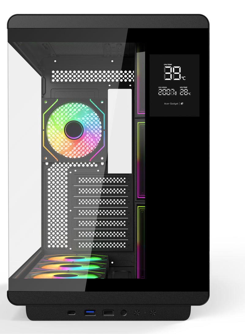 أيسر U600 ATX PC Case, Tempered Glass Side Panel, Temperature Display, 7 Pre-Installed RGB Fans with Remote Control, SPCC Steel Frame, 3 USB Ports, Gaming Computer Tower Case, Black - Image 1