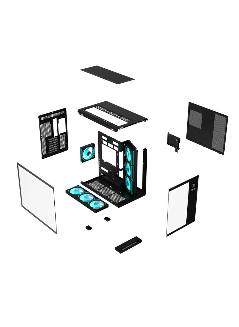 أيسر U600 ATX PC Case, Tempered Glass Side Panel, Temperature Display, 7 Pre-Installed RGB Fans with Remote Control, SPCC Steel Frame, 3 USB Ports, Gaming Computer Tower Case, Black - Image 4