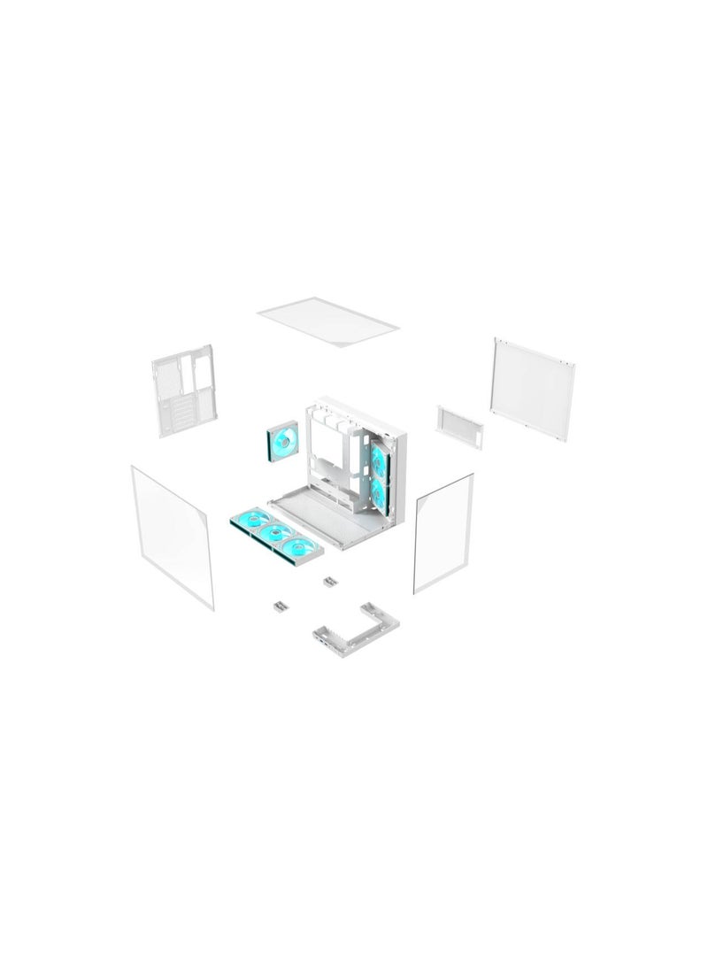 أيسر V330WH ATX PC Case, Tempered Glass Front & Side Panel, 6 Pre-Installed RGB Fans with Remote Control, SPCC Steel Frame, 3 USB Ports, ATX, M-ATX, ITX Motherboard Support, White Gaming Tower case white - Image 1