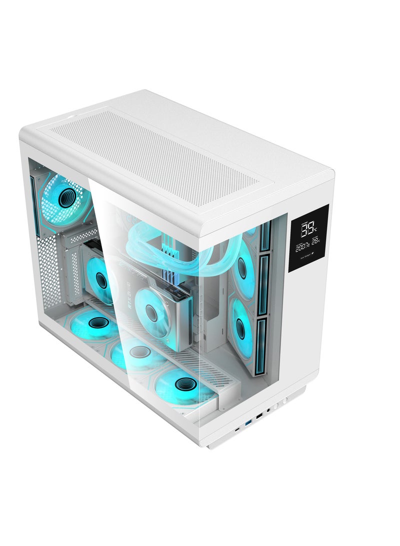 Acer U600 ATX PC Case, Tempered Glass Side Panel, Temperature Display, 7 Pre-Installed RGB Fans with Remote Control, SPCC Steel Frame, 3 USB Ports, Gaming Computer Tower Case, white - Image 1