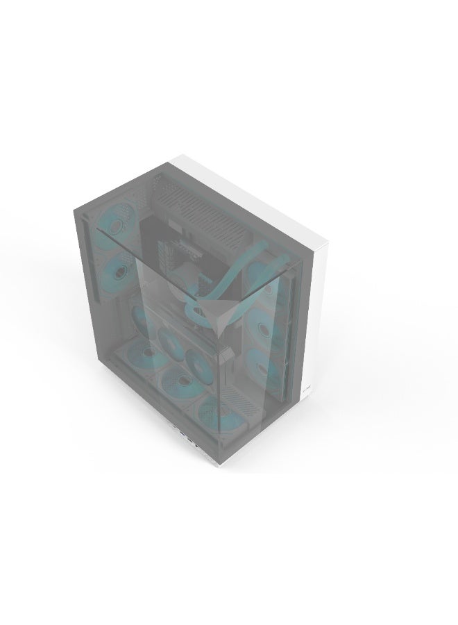 أيسر V333 ATX PC Case, Tempered Glass Panels Top, Front and Side, 8 Pre-Installed RGB Fans with Remote Control, SPCC Steel Frame, 3 USB Ports, ATX/ M-ATX/ ITX Motherboard Support, with Rear, Bottom and Side Fan Support, White Mirror Gaming Tower Case - Image 2