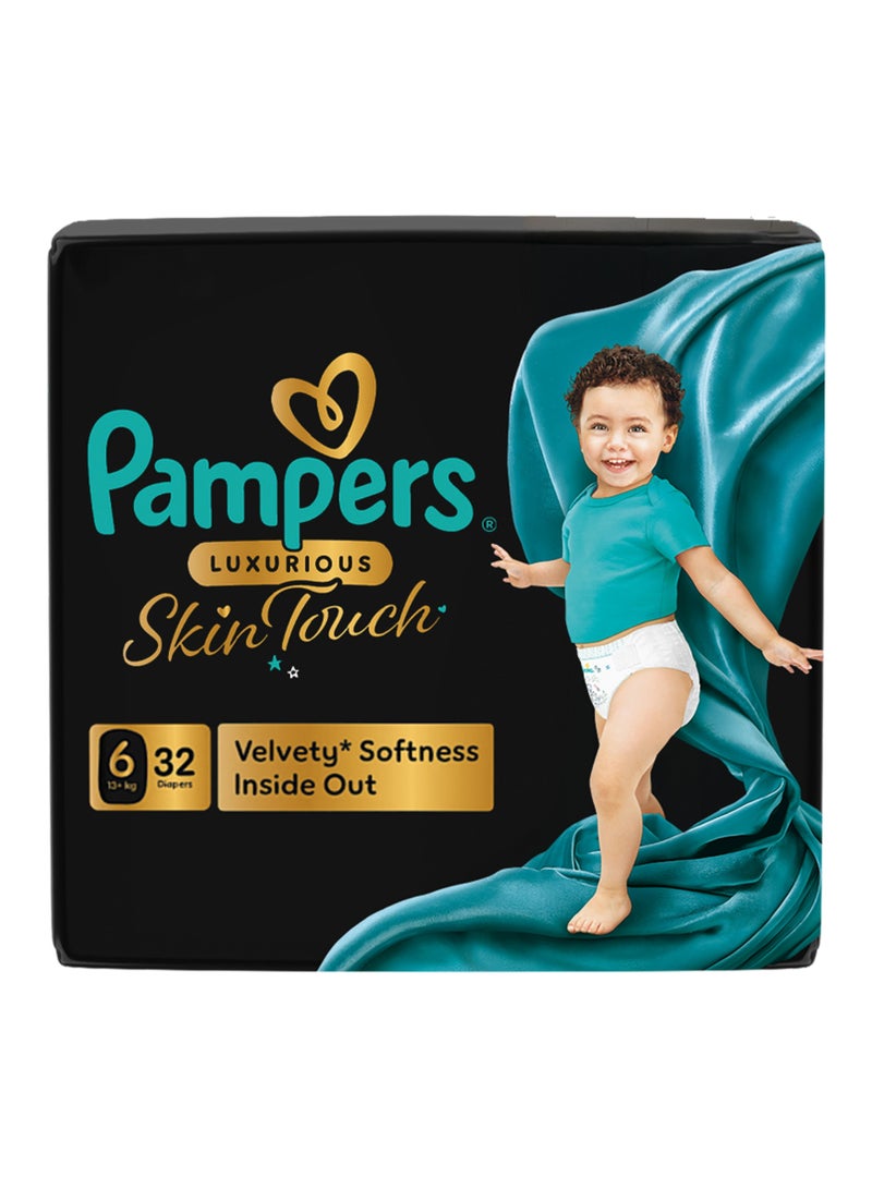 بامبرز لمسة جلد فاخرة مع نعومة مخملية فاخرة من الداخل والخارج حجم 6  13+كجم حفاضات متميزة للأطفال الصغار - Image 1