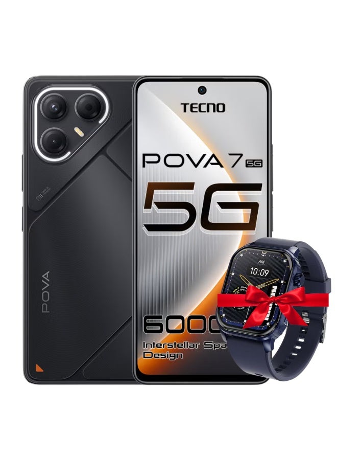 تكنو بوفا 7 ثنائي الشريحة جايك بلاك 8 جيجابايت 256 جيجابايت 5G - نسخة الشرق الأوسط مع ساعة ذكية مجانية iTel O21 زرقاء - Image 1