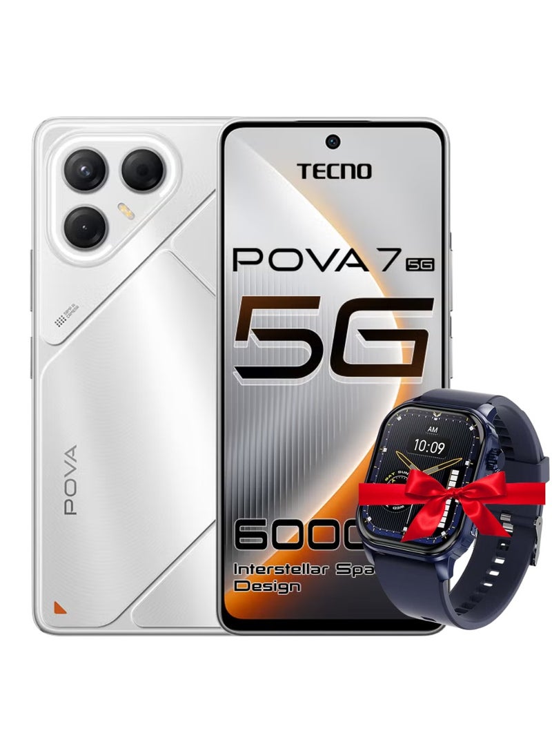تكنو بوفا 7 ثنائي الشريحة سحر الفضة 8 جيجابايت 256 جيجابايت 5G - نسخة الشرق الأوسط مع ساعة ذكية مجانية iTel O21 زرقاء - Image 1
