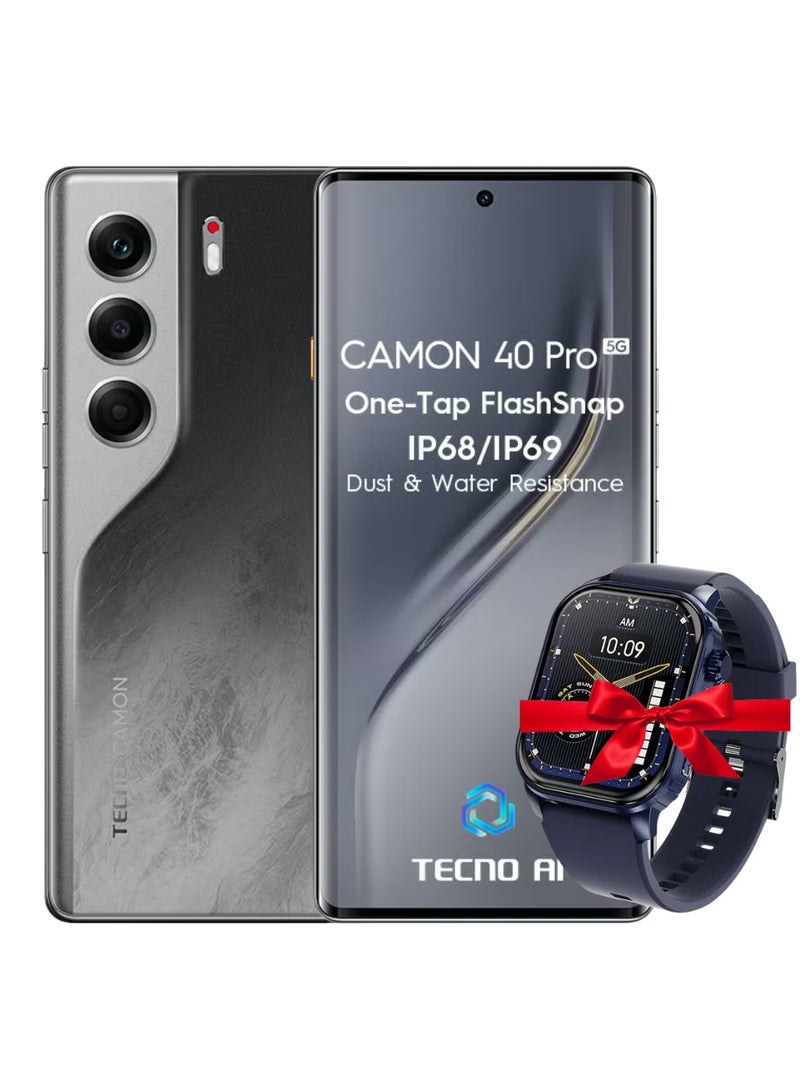 تكنو كامون 40 برو ثنائي الشريحة جالاكسي أسود 12 جيجابايت رام 256 جيجابايت 5G - النسخة الشرق أوسطية مع ساعة ذكية مجانية iTel O21 زرقاء - Image 1