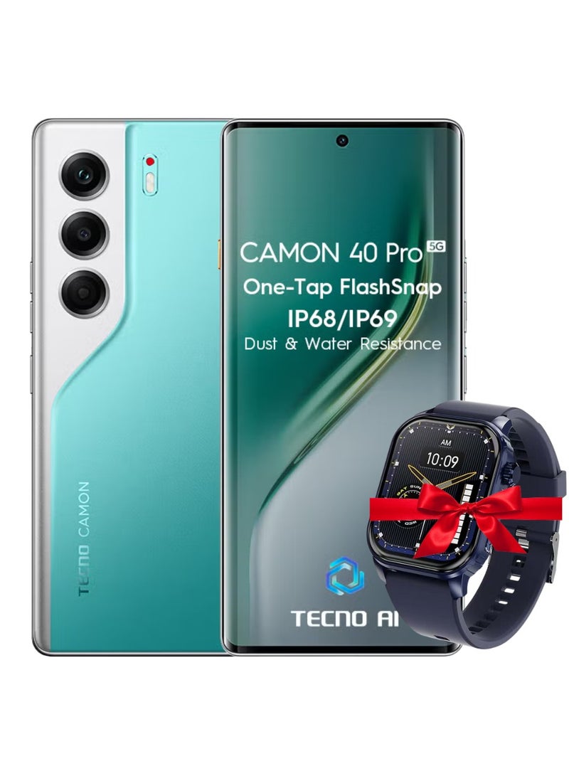 تكنو كامون 40 برو ثنائي الشريحة بحجم 12 جيجابايت رام و256 جيجابايت 5G - نسخة الشرق الأوسط مع ساعة ذكية مجانية iTel O23 باللون الكروم الداكن - Image 1