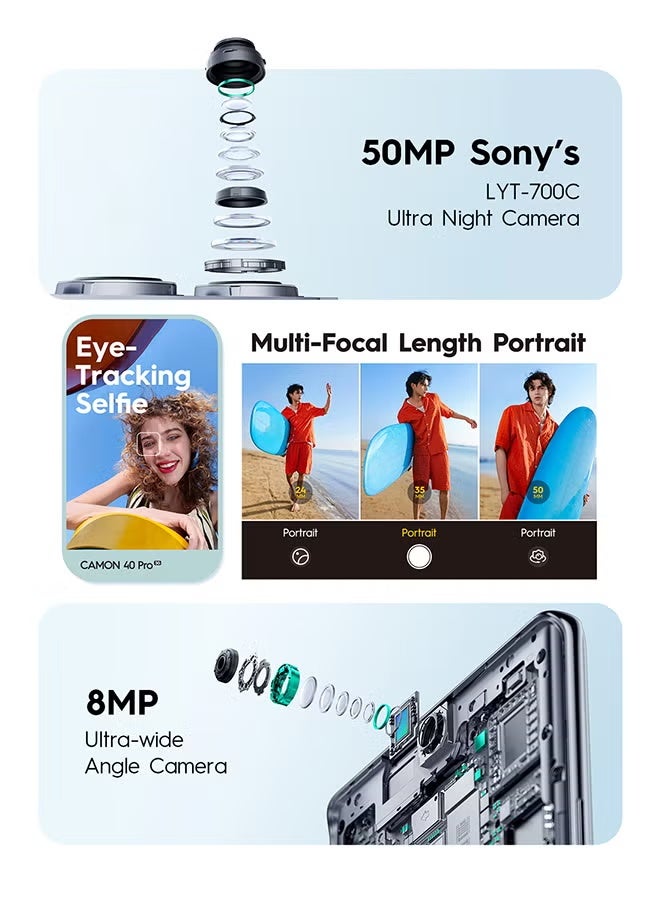 تكنو كامون 40 برو ثنائي الشريحة بحجم 12 جيجابايت رام و256 جيجابايت 5G - نسخة الشرق الأوسط مع ساعة ذكية مجانية iTel O23 باللون الكروم الداكن - Image 5