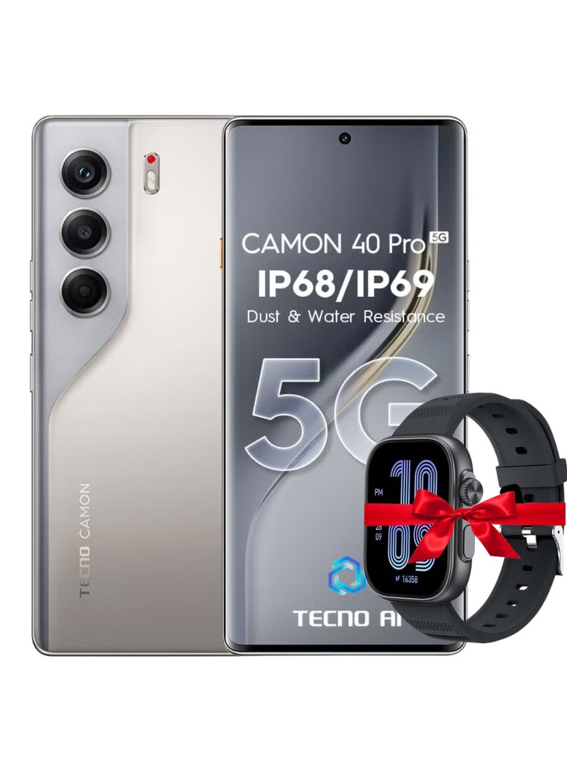 تكنو كامون 40 برو ثنائي الشريحة تيتانيوم رملي 12 جيجابايت رام 256 جيجابايت 5G - نسخة الشرق الأوسط مع ساعة ذكية مجانية iTel O23 كروم داكن - Image 1