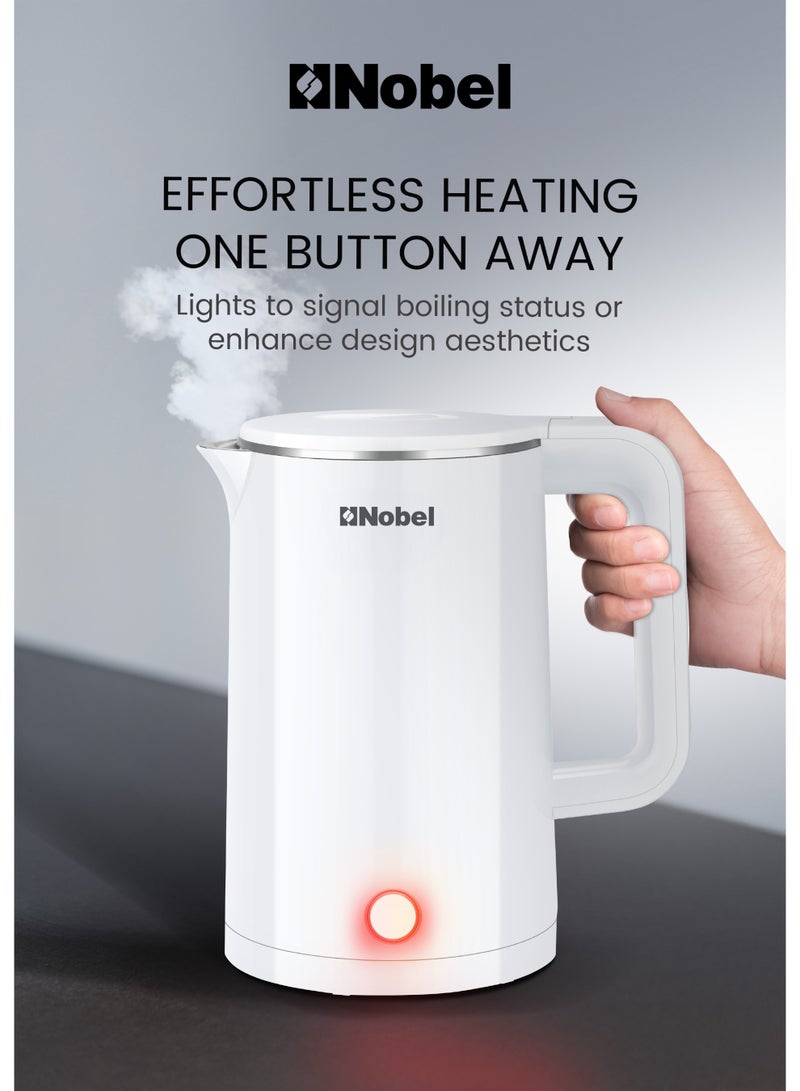 نوبل غلاية كهربائية نوبل سعة 1.8 لتر، جسم داخلي من الفولاذ المقاوم للصدأ، قاعدة دوارة 360°، حماية من الجفاف – NK180SW (ضمان سنة واحدة) - Image 3